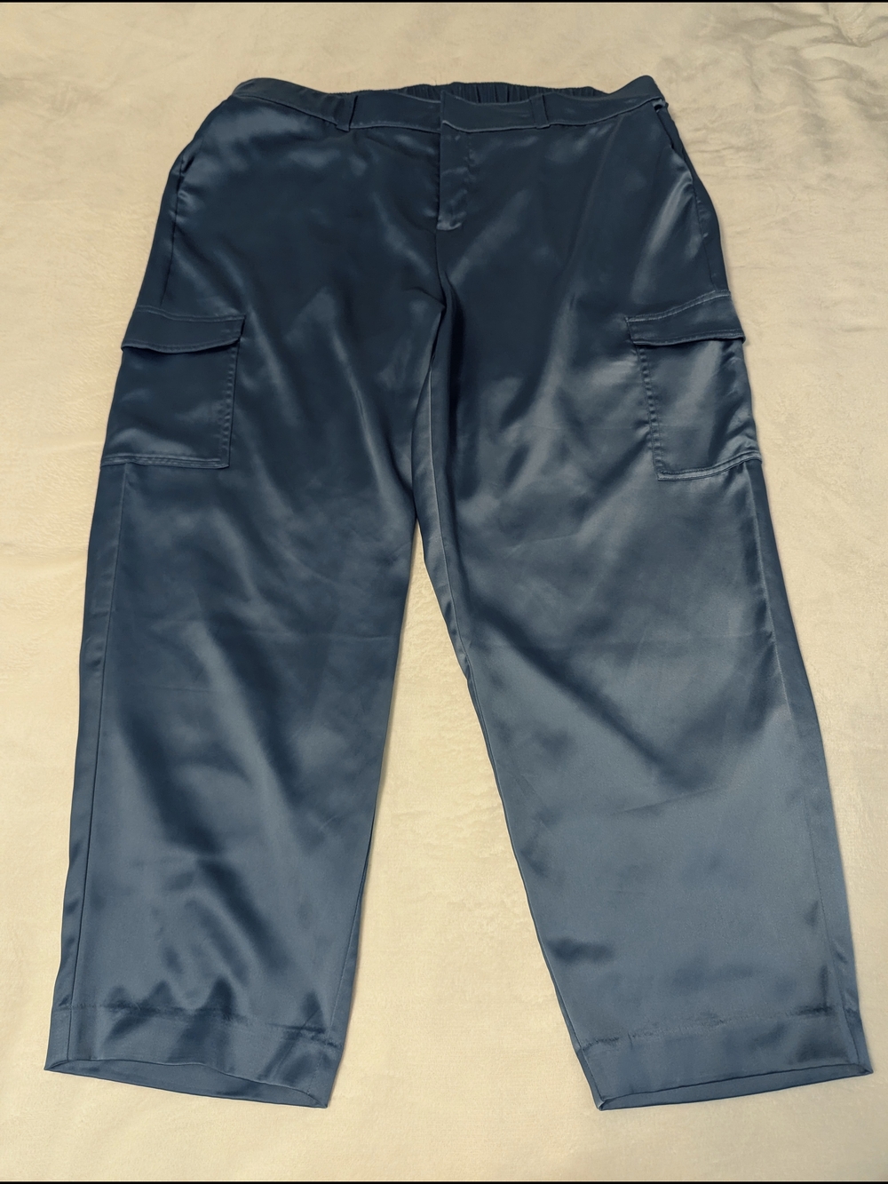 Torrid Satin Blue Cargo Pants with Side Flap Pockets